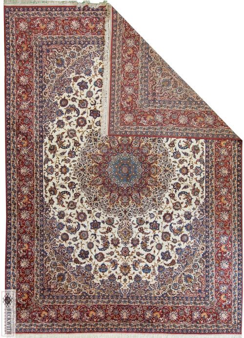 Antique Isfahan Ivory 10X14 Rug