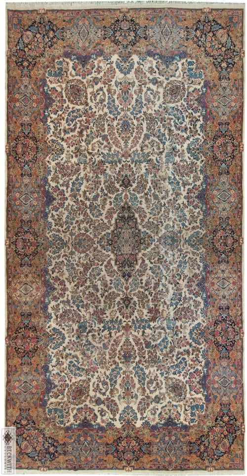 Antique Kerman Ivory 10X18 Rug