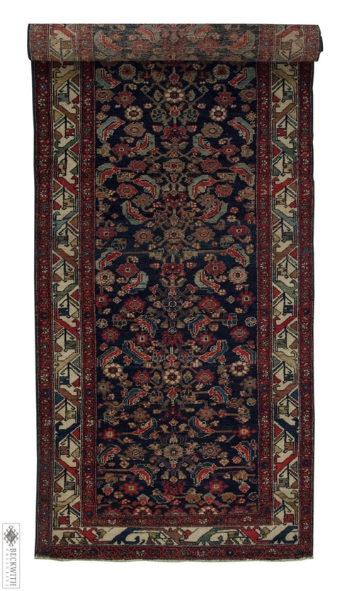 Antique Malayer Runner Navy 31X119 Rug