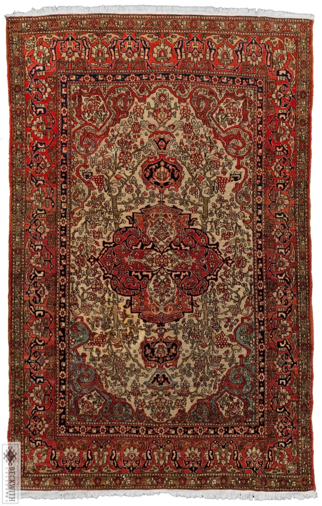 Antique Sarouk Farahan Ivory 5X7 Rug
