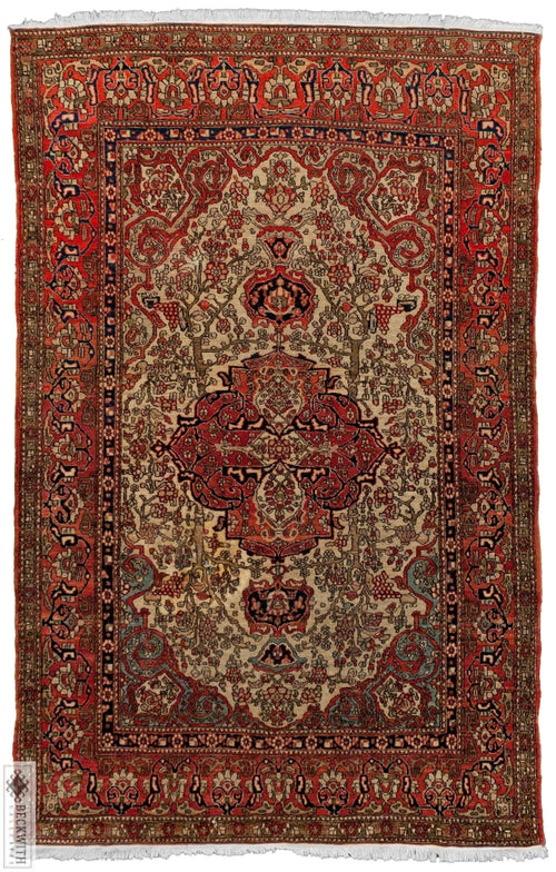 Antique Sarouk Farahan Ivory 5X7 Rug
