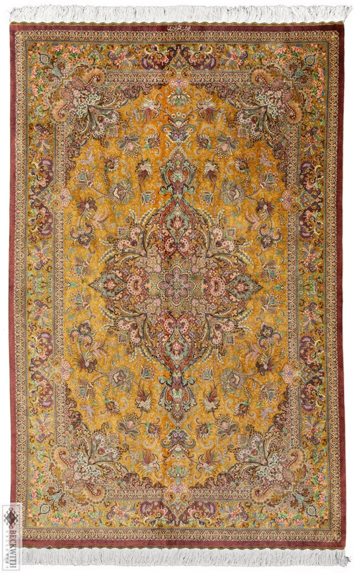 Qom Silk Gold 5X7 Rug