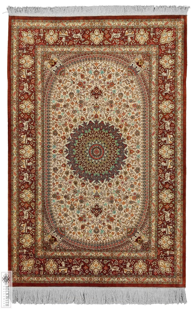 Qom Silk Ivory 3X5 Rug