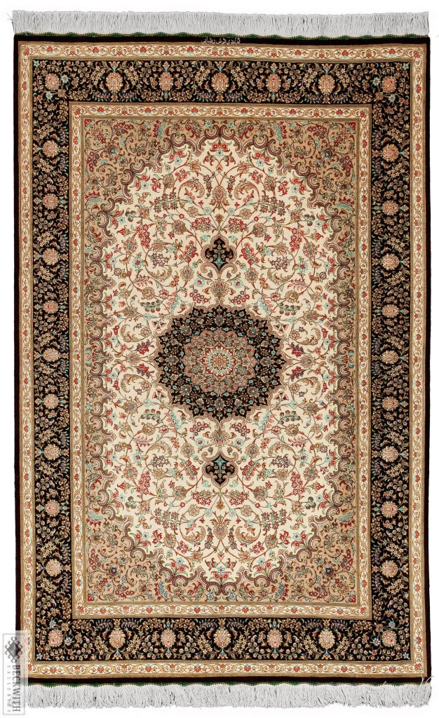 Qom Silk Ivory 5X7 Rug
