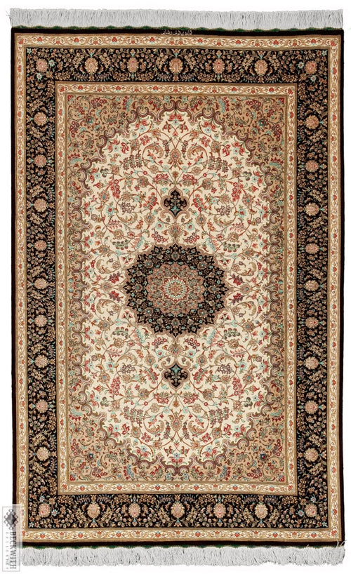 Qom Silk Ivory 5X7 Rug