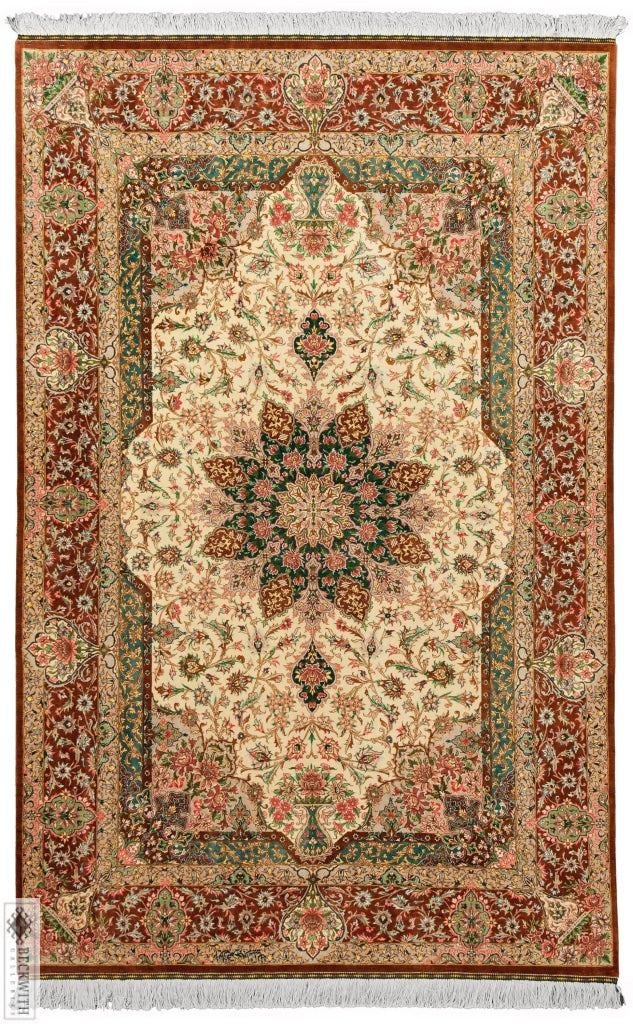 Qom Silk Ivory 5X7 Rug