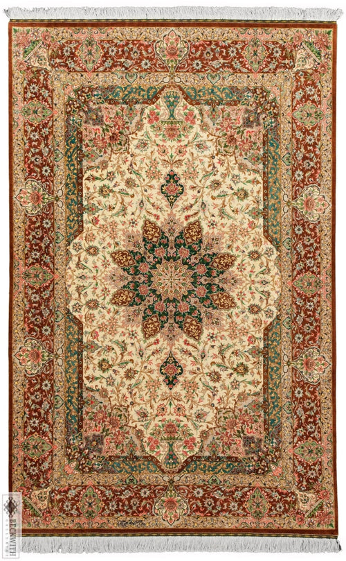Qom Silk Ivory 5X7 Rug
