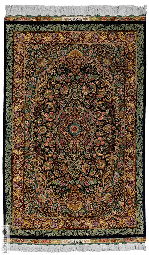 Qom Silk Navy 3X5 Rug