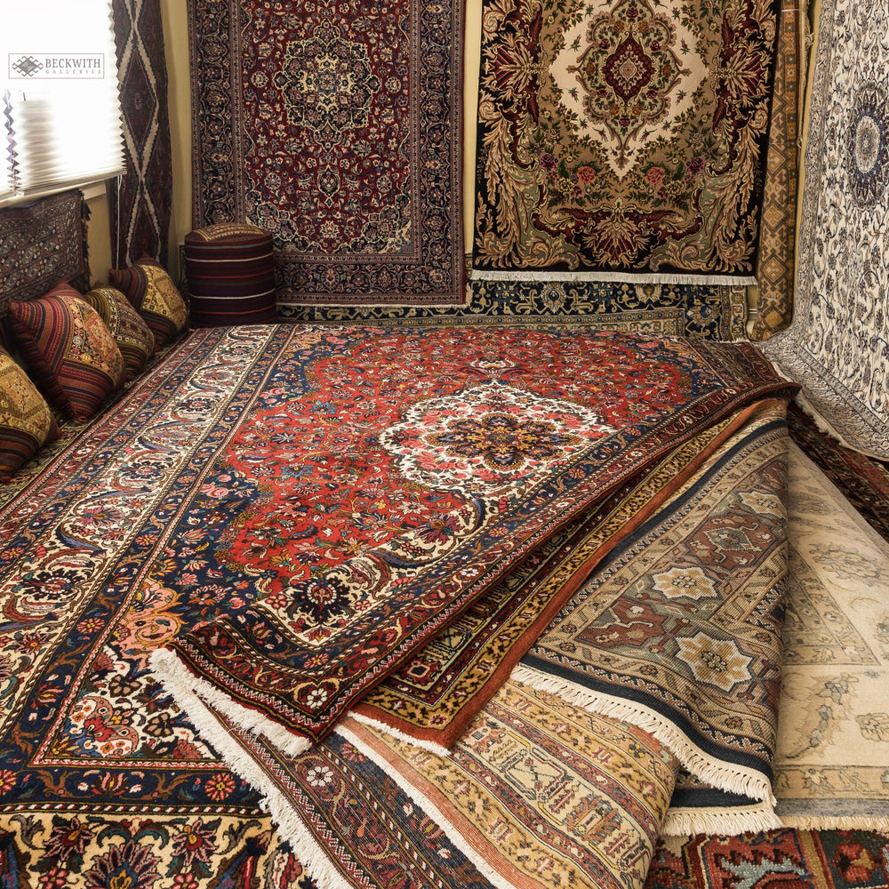 Beckwith Galleries Oriental carpets on display in brightly lit showroom of Ottawa location.