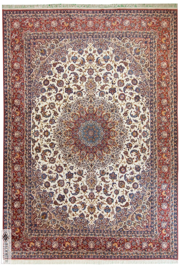 Antique Isfahan Ivory 10X14 Rug